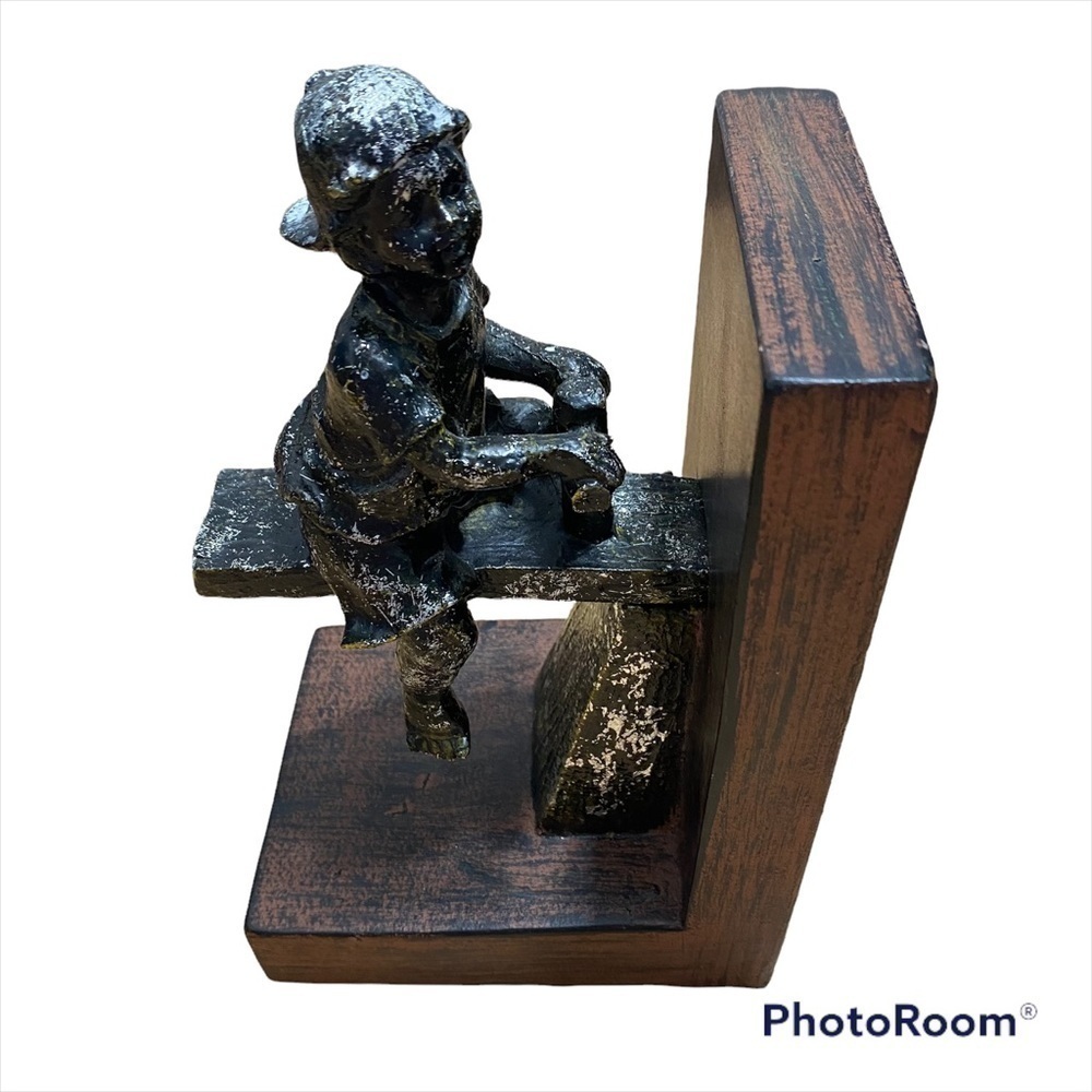 Cast Iron See-Saw Boy Book End Wood Home Decor Heavy
